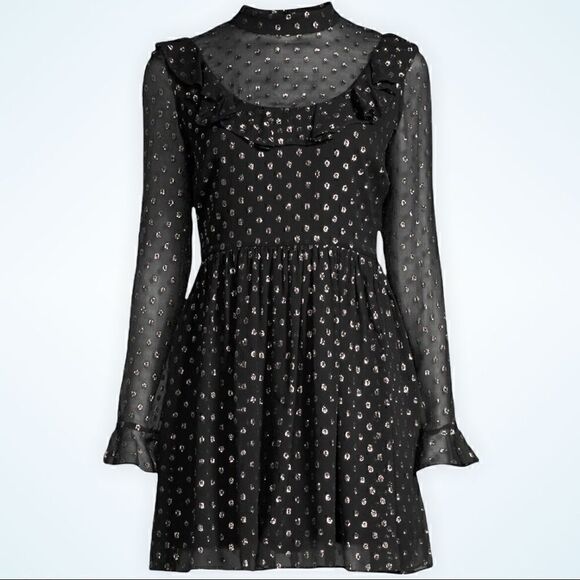 ROBERT RODRIGUEZ CAMILLE POLKA DOT SILK CHIFFON LONG SLEEVE DRESS BLACK SIZE 6 - Picture 8 of 15